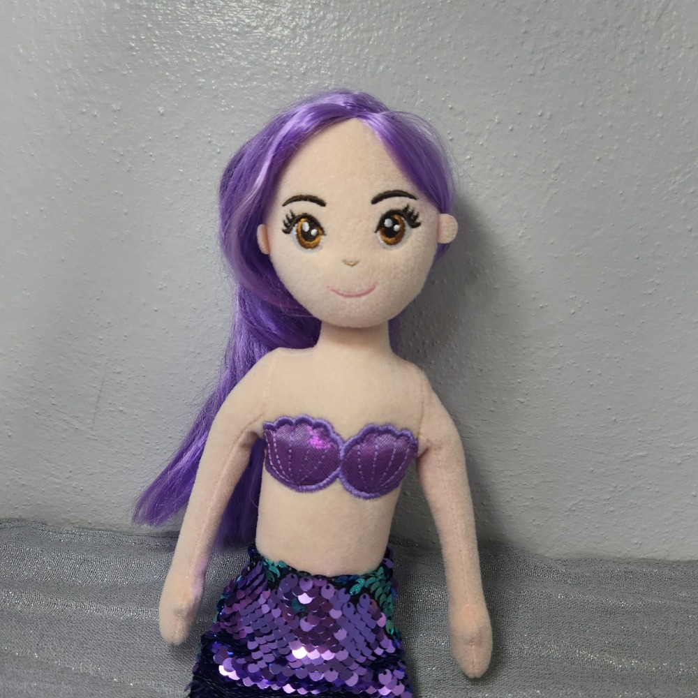 Aurora World Mermaid Plush Doll Purple Hair Reversible Sequin Tail 18" 2022